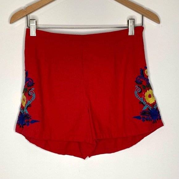 BP. Embroidered Festival Boho Red Linen Blend Shorts Sz S - Picture 3 of 10